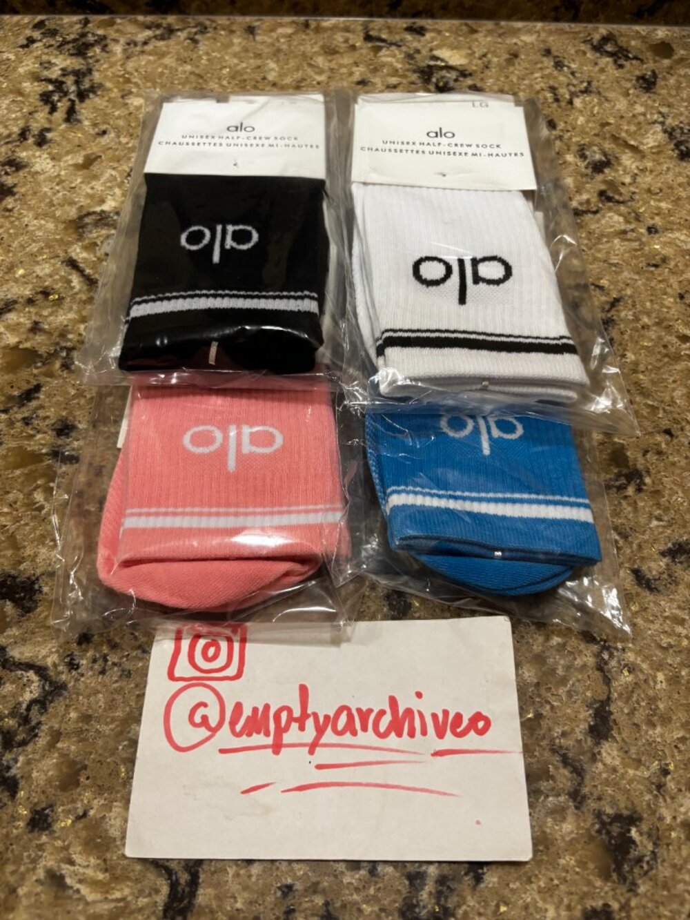 ANY COMBO/BULK - Alo Unisex Half-Crew Socks - Size L FITS ALL - *Brand New*
